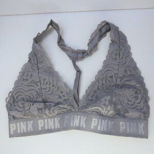 Victoria's Secret PINK Lace Halter Bralette Wireless Gray Medium Lightly Lined